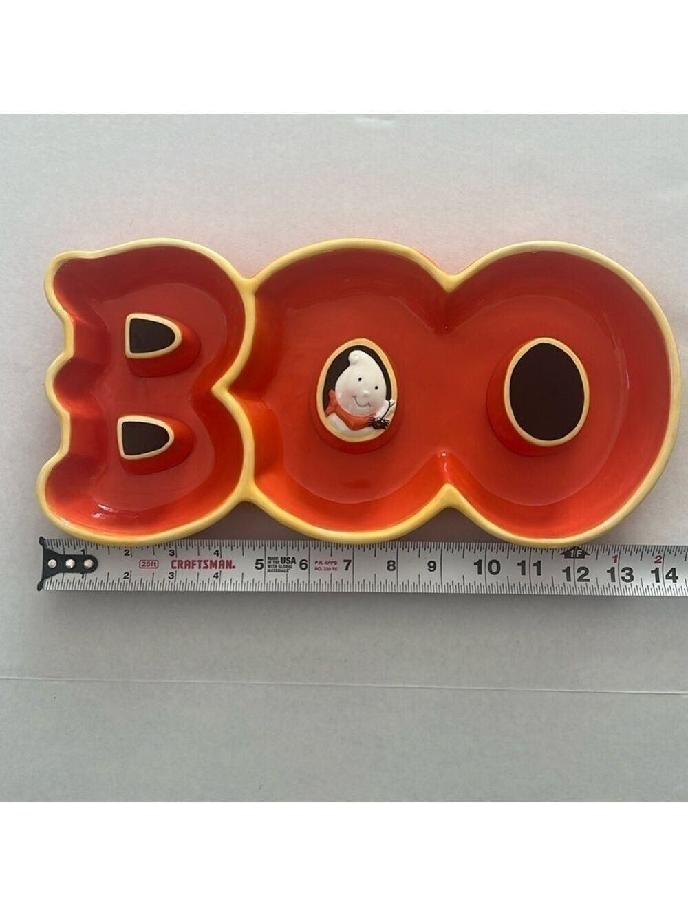 Hallmark BOO Halloween Ghost Trick-Or-Treat Candy Dish Tray Orange Porcelain - Picture 7 of 9